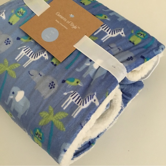 NEW Baby Blanket Blue Sherpa Reverse Animal Theme Baby Gift | Elements of Style - Picture 4 of 7